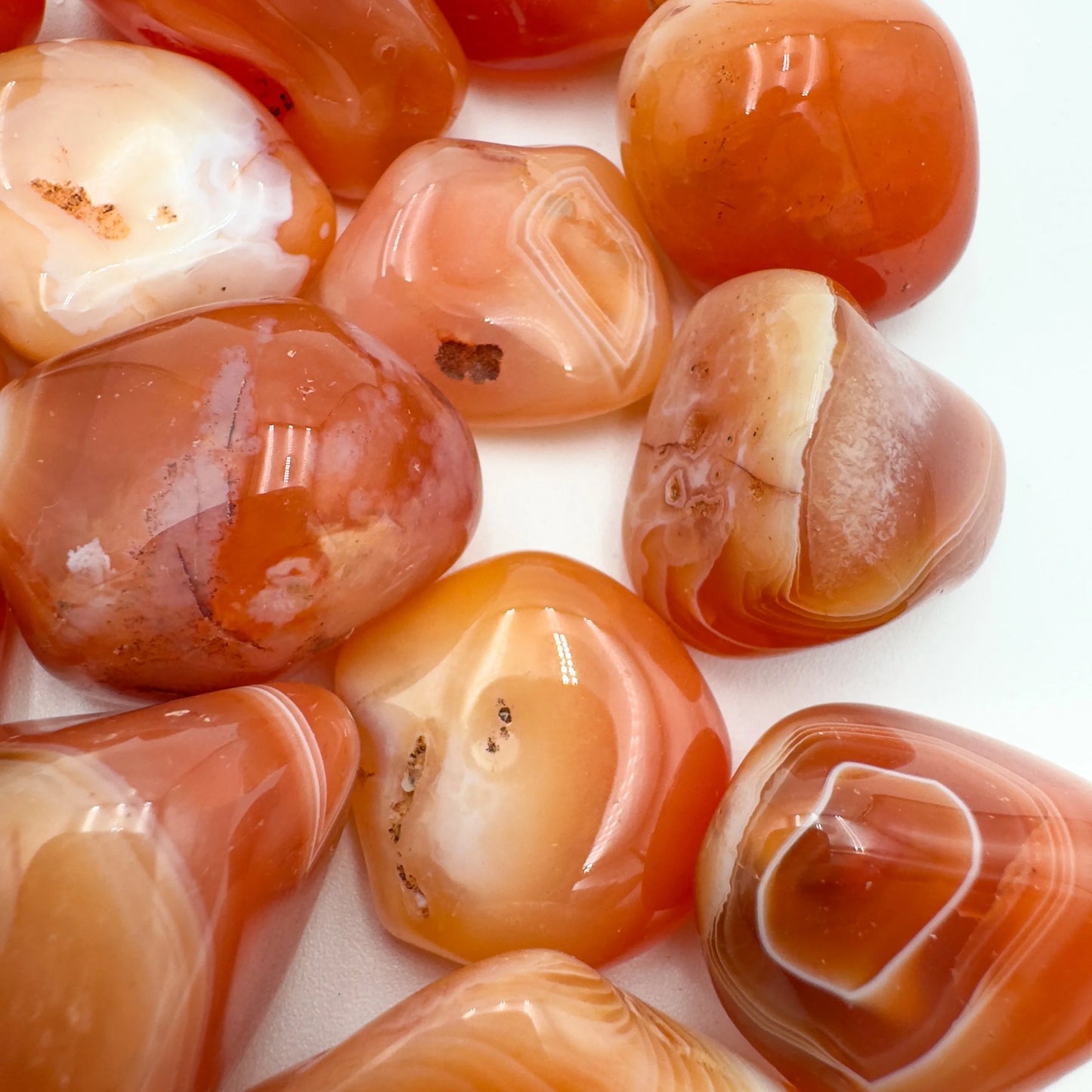 Base detail of Grade AA Carnelian tumbled stone