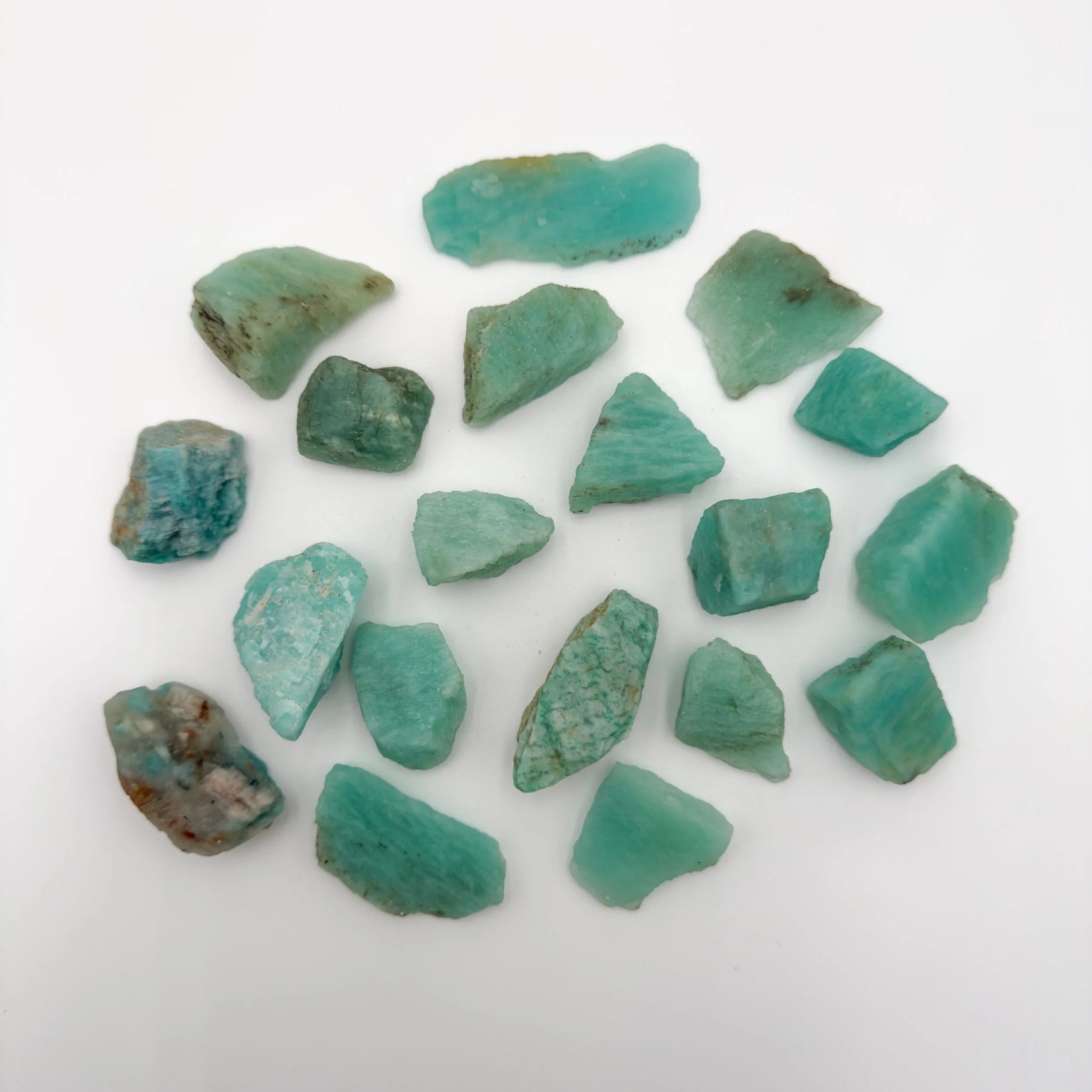 Amazonite raw stone in Blue, Green tones, ethically sourced from Mozambique for Emotional Healing and Stress Relief