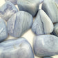 Top-side view of Grade A Blue Lace Agate tumbled stone, sourced from ǁKaras Region, Namibia.