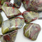 Back view of Dragon Bloodstone tumbled stone, from Limpopo, South Africa.