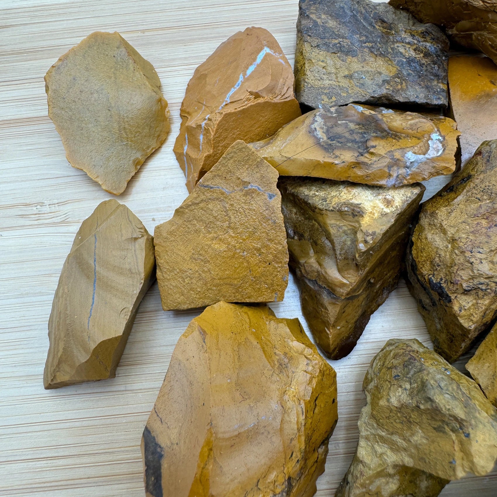 Looking down on Yellow Jasper raw stone, from Sofia, Madagascar.