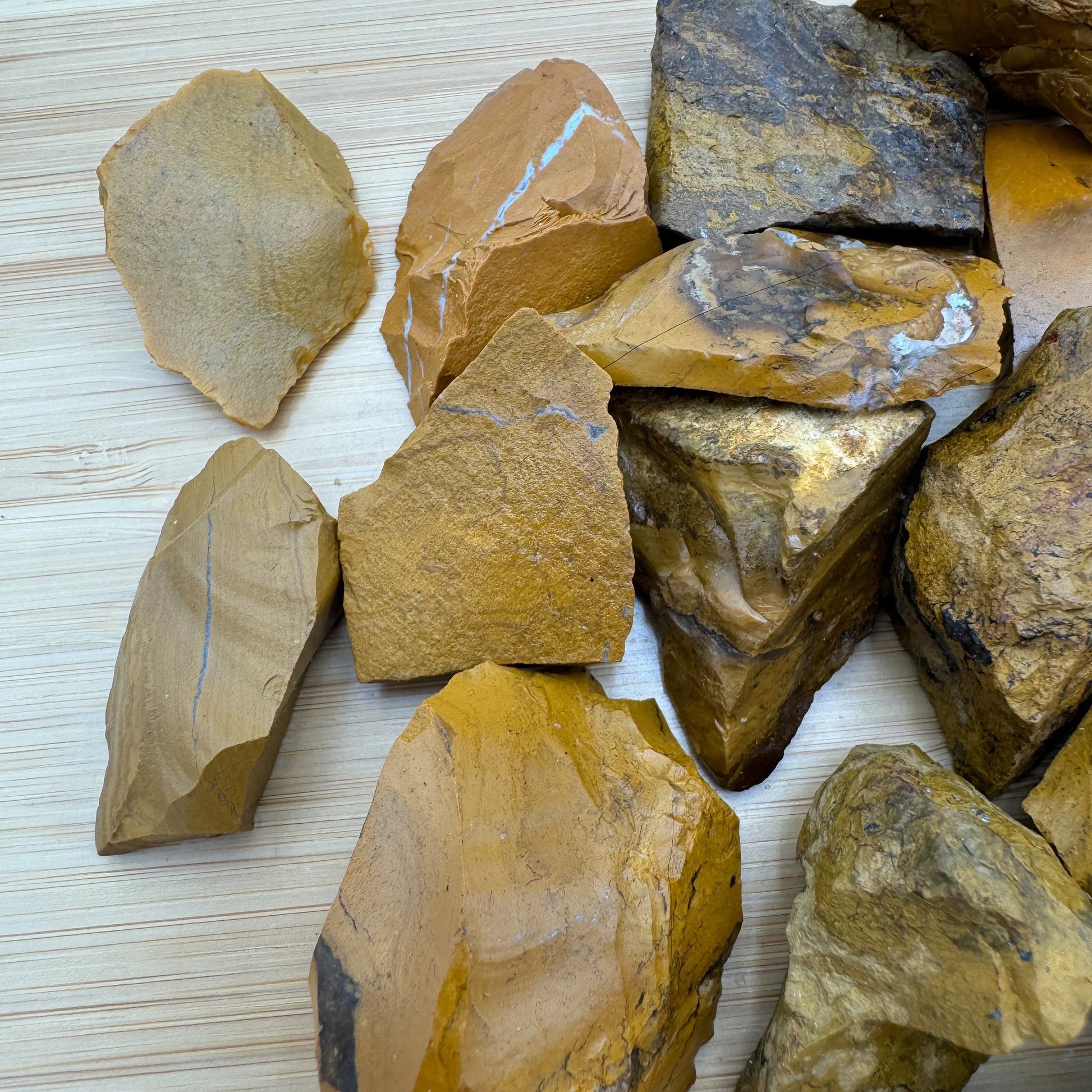 Looking down on Yellow Jasper raw stone, from Sofia, Madagascar.