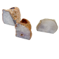 Natural undyed agate candle holders from Minas Gerais Brazil, cream and rust banding