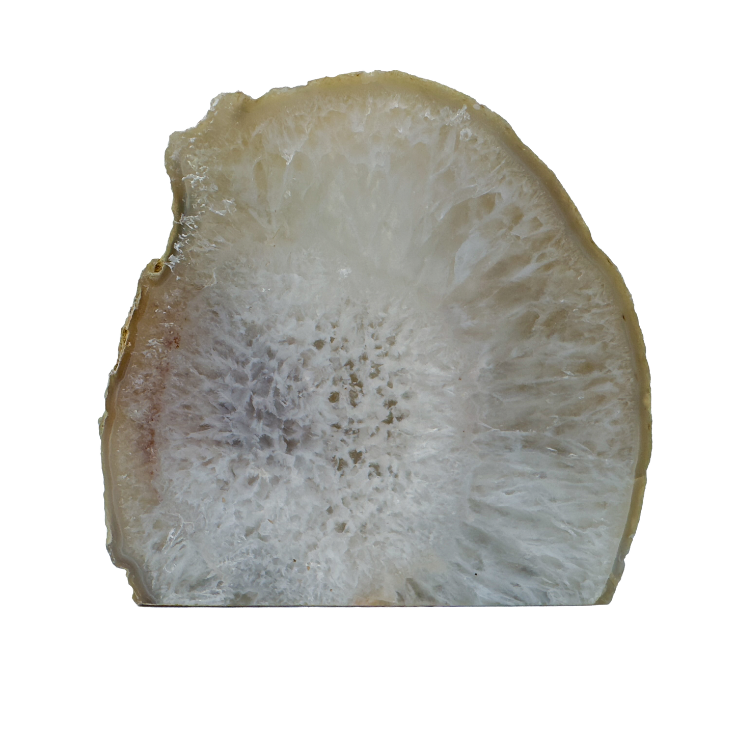 Agate candle holder front face, pale banded chalcedony polished smooth