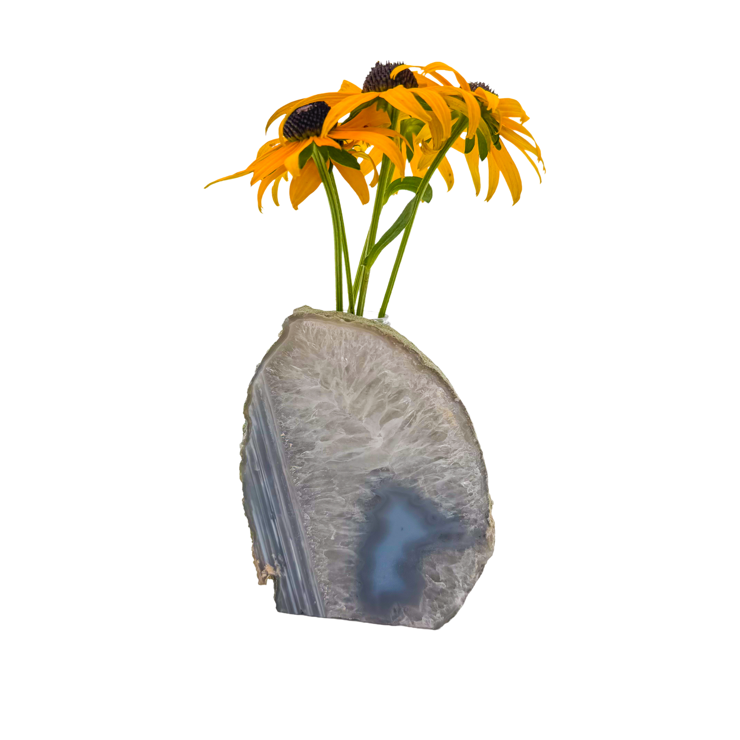 Agate crystal vase with concentric banding and crystalline quartz center, A grade, Minas Gerais Brazil, view 1