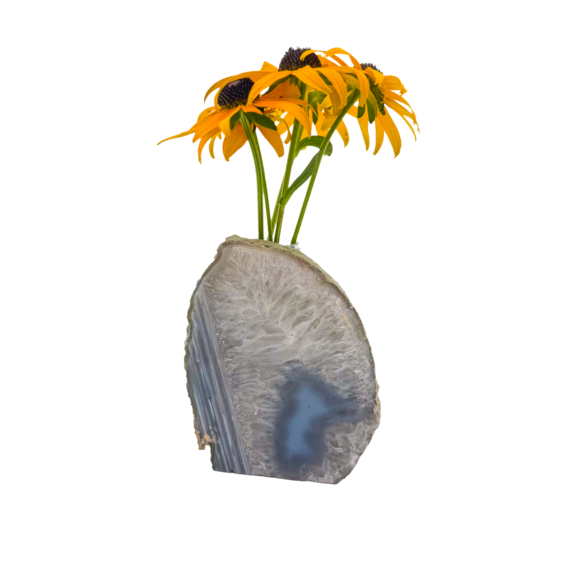 Agate crystal vase with concentric banding and crystalline quartz center, A grade, Minas Gerais Brazil, view 1