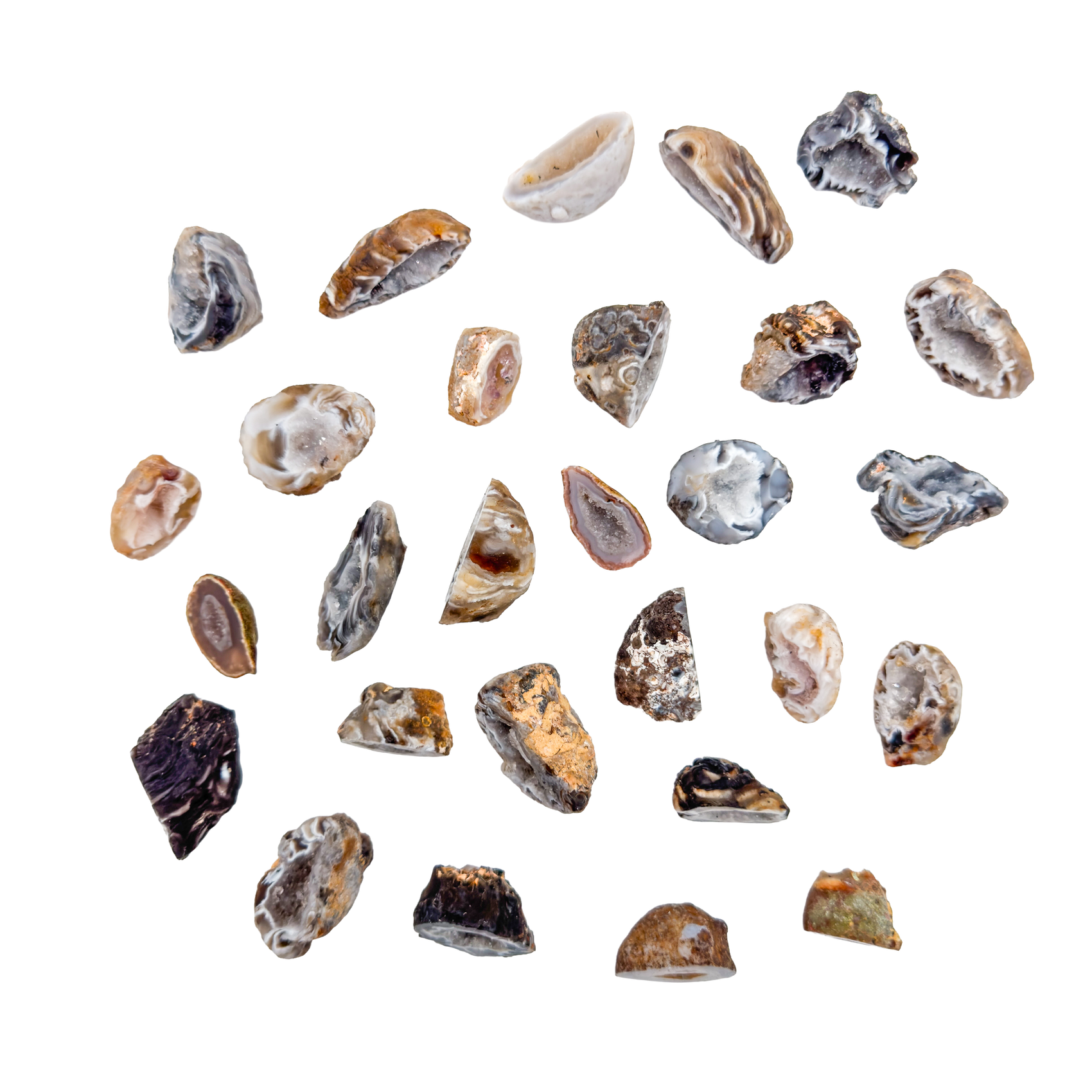 Hand-selected Agate raw mini geodes from Minas Gerais, Brazil — Grade AA scatter for grounding, focus, and natural protection