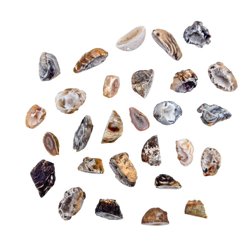 Hand-selected Agate raw mini geodes from Minas Gerais, Brazil — Grade AA scatter for grounding, focus, and natural protection