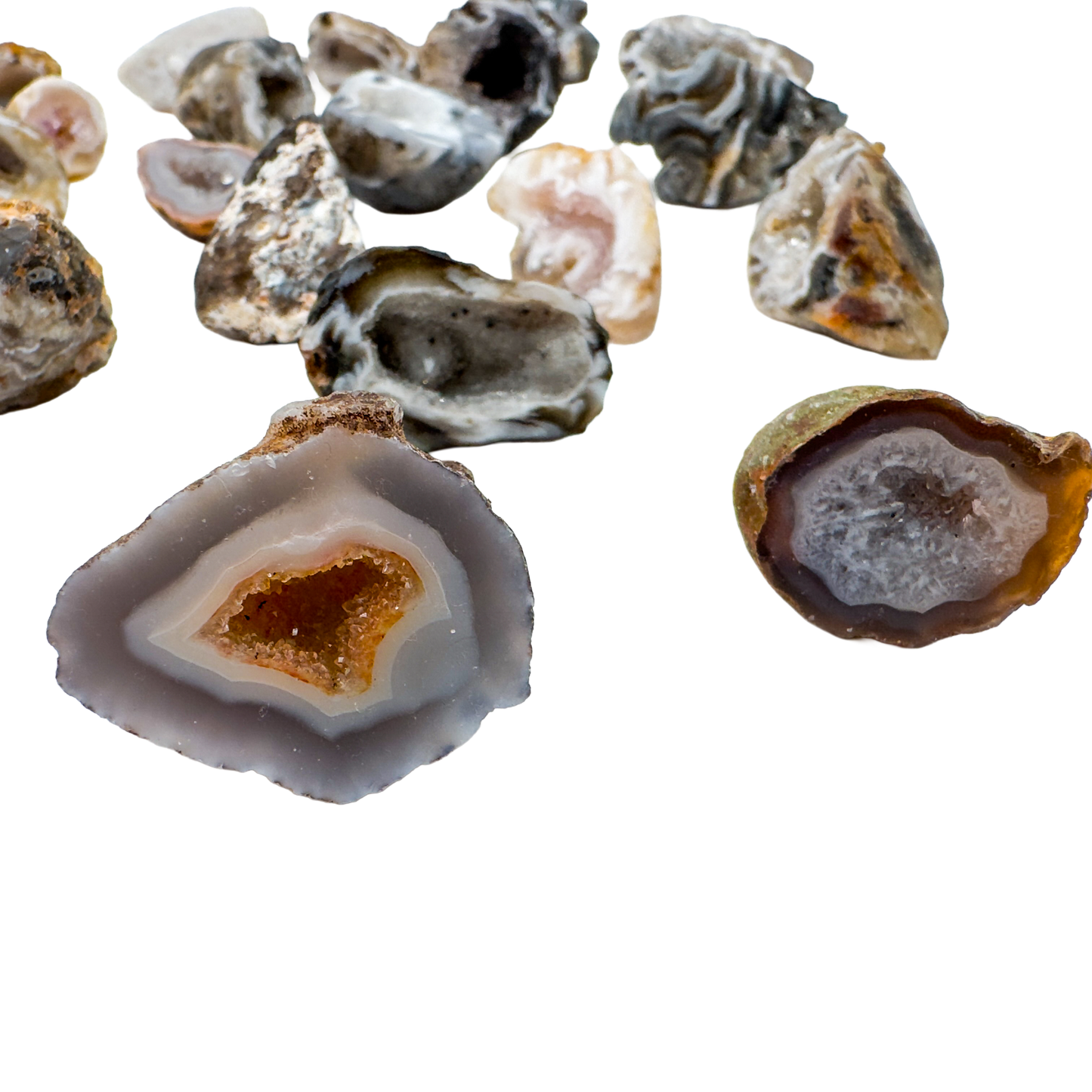 Agate mini geode cluster showing concentric chalcedony banding, ethically sourced from Brazil by Beyond Bohemian