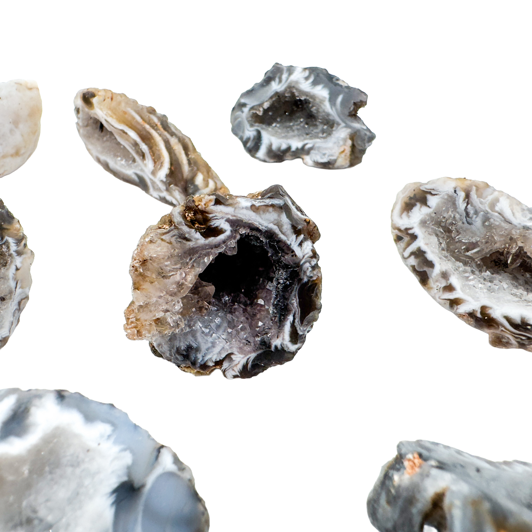 Pocket-size Agate geodes from Minas Gerais, Brazil, Grade AA crystals for protection and steady earth energy