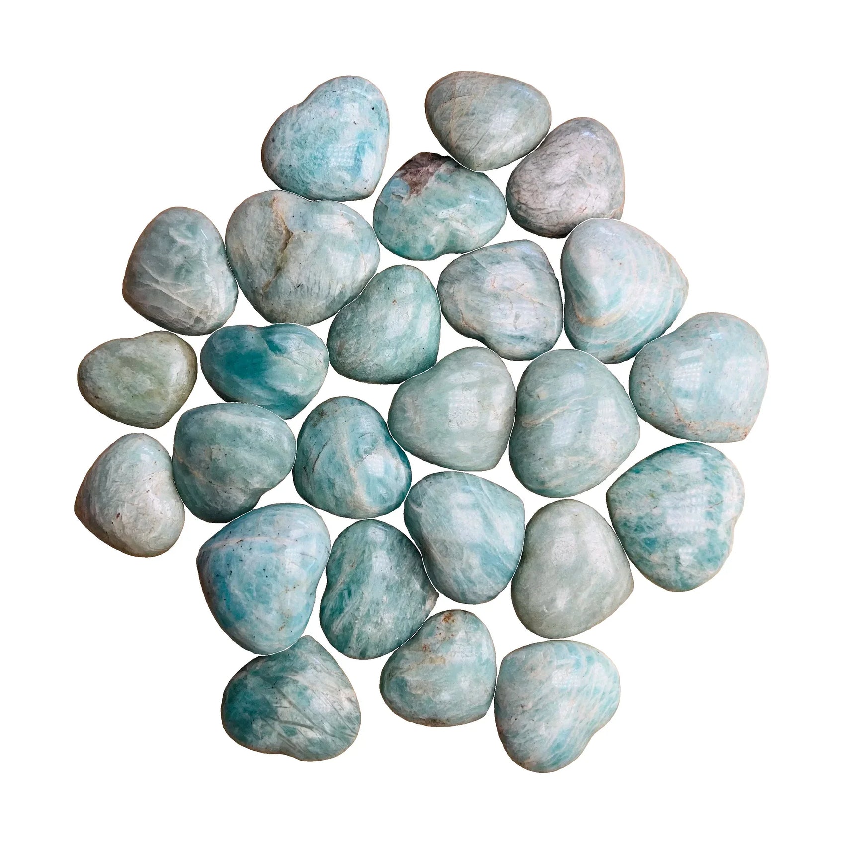 Polished Amazonite Hearts for Anxiety Relief, Calm & Communication — beginner-friendly blue polished, A grade from Madagascar