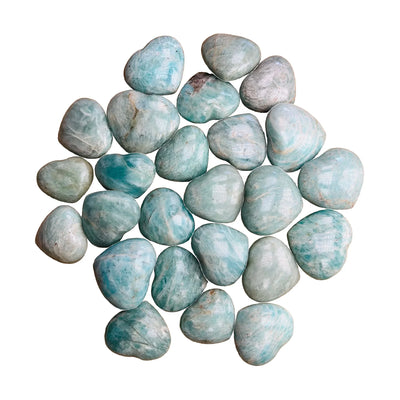 Polished Amazonite Hearts for Anxiety Relief, Calm & Communication — beginner-friendly blue polished, A grade from Madagascar