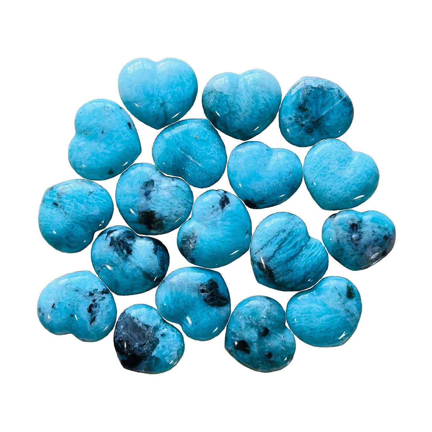 Polished Amazonite Hearts for Anxiety Relief, Calm & Communication — blue polished, AA grade directly from Madagascar