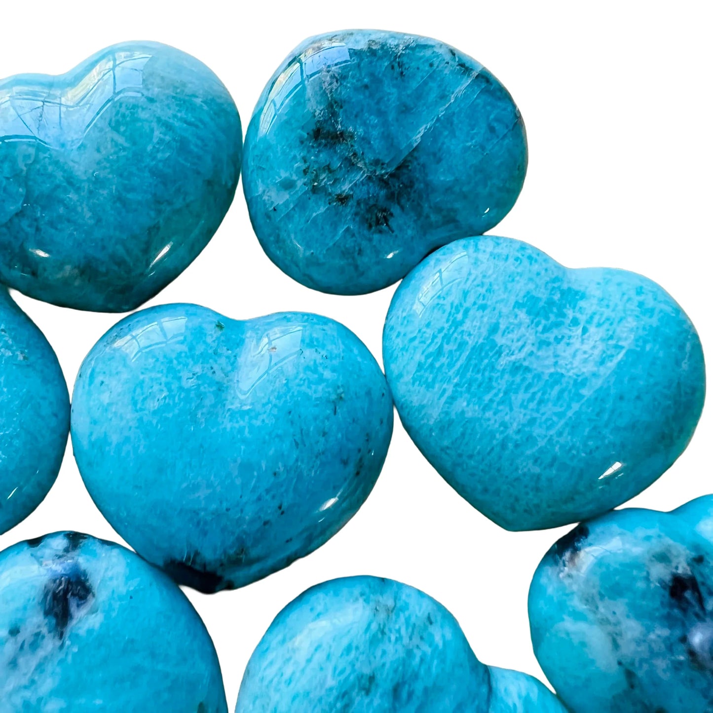 Underside detail of Amazonite polished heart, sourced from Amboasitra, Madagascar.
