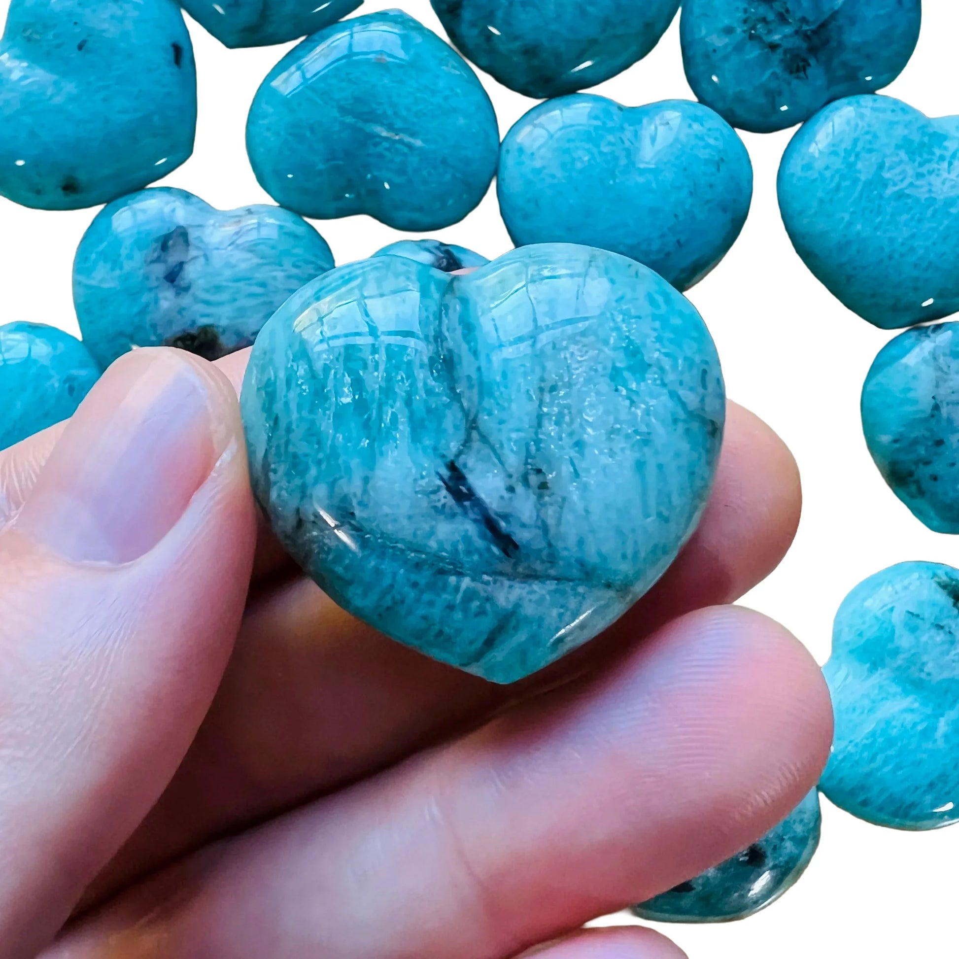 Back view of Grade AA Amazonite heart showing natural surface.