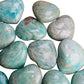 Rear view of Amazonite polished heart, showing characteristic patterning, traditionally used for Stress Relief.