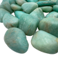 Side angle of Amazonite tumbled stone, AA Grade, from Minas Gerais, Brazil. Often carried for stress relief and steady communication.