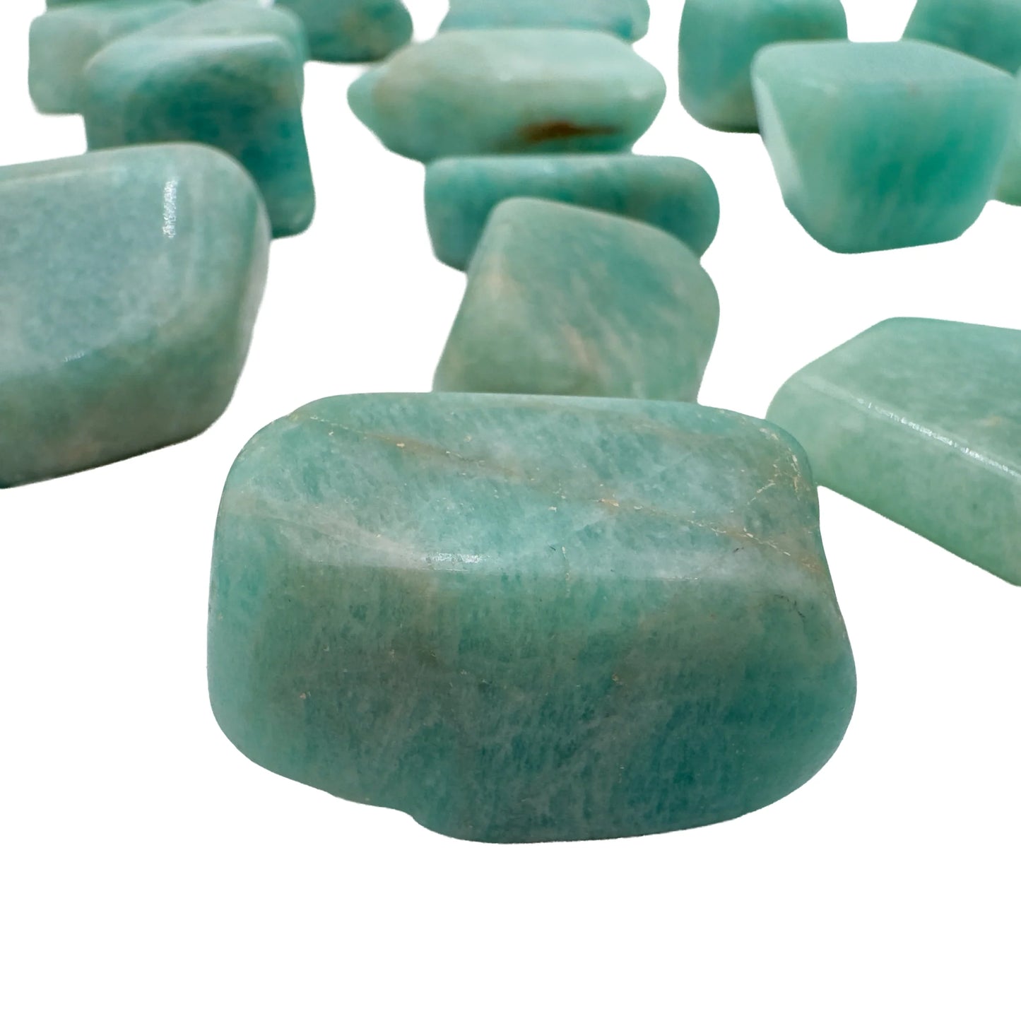 Single AA grade Amazonite tumbled stone with soft blue-green color
