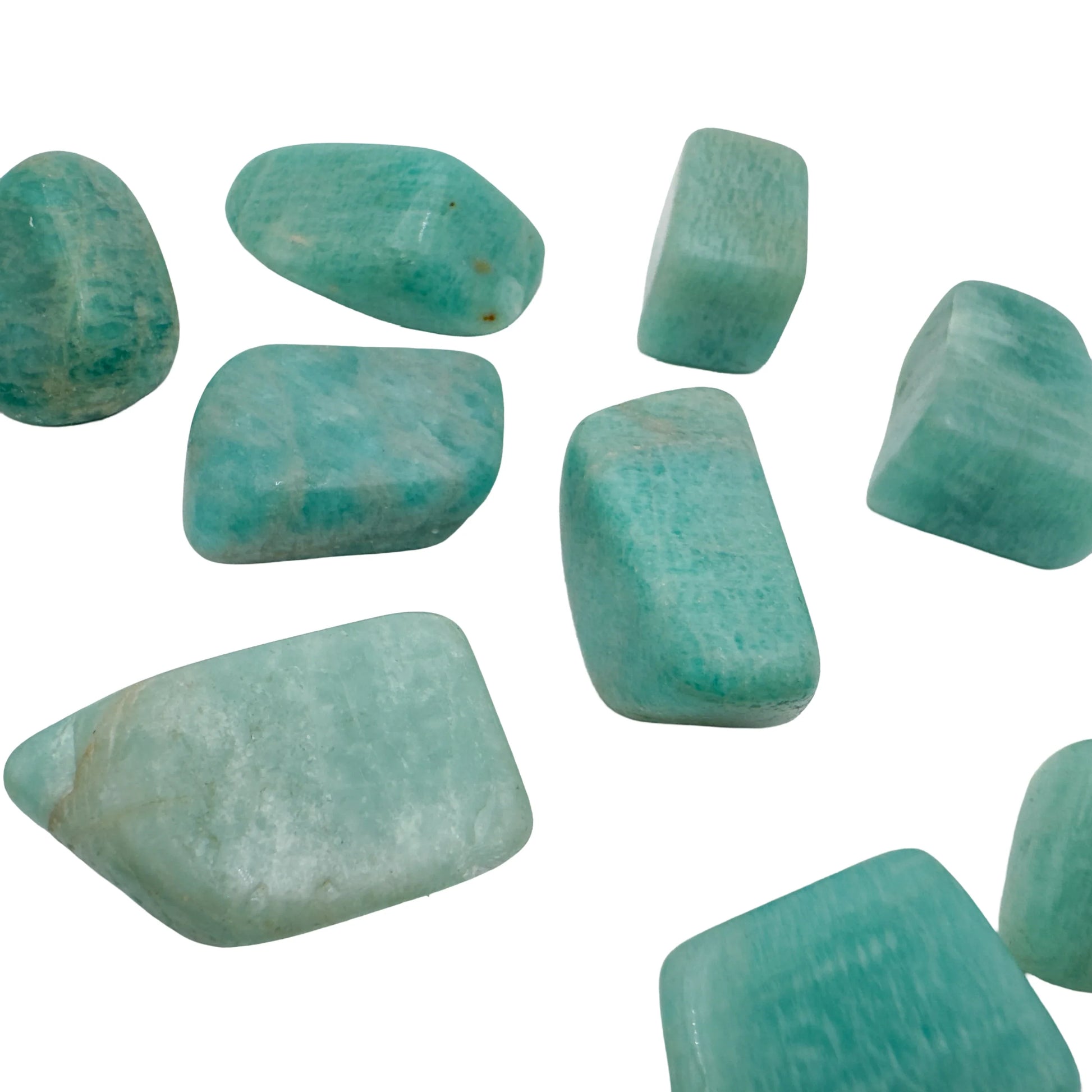 AA grade Amazonite tumbled stones in natural blue-green tones