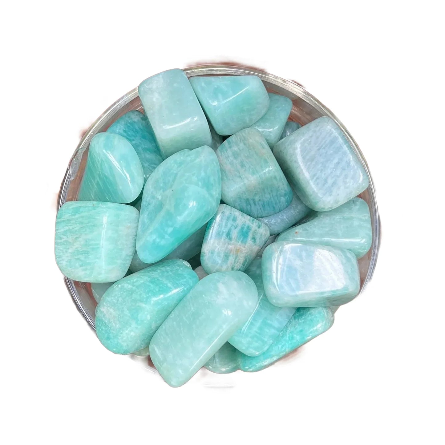 Amazonite Crystals traditionally associated with Anxiety Relief, Calm & Communication — blue polished, AA grade from Mozambique