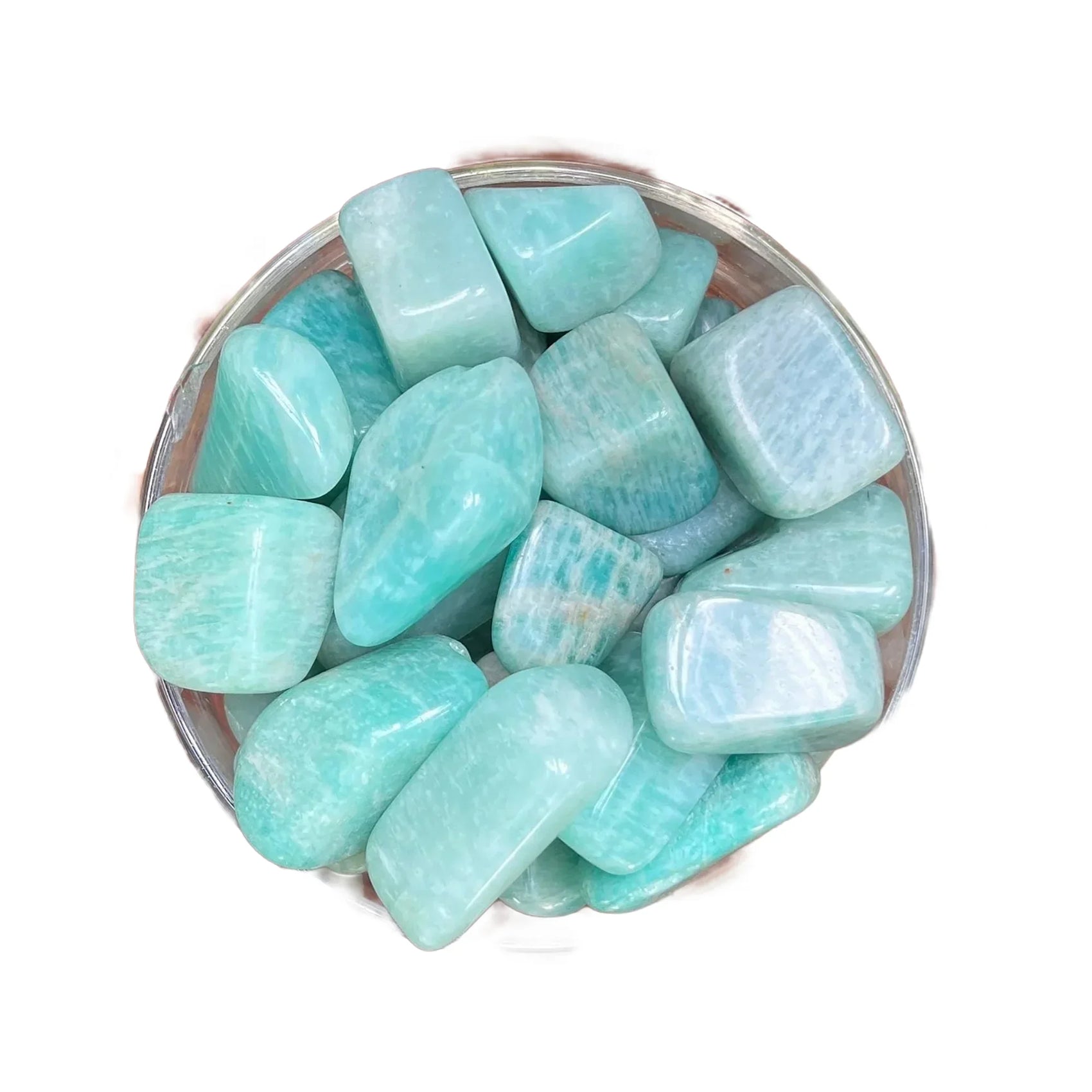 Amazonite Crystals traditionally associated with Anxiety Relief, Calm & Communication — blue polished, AA grade from Mozambique