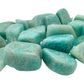 Bulk Amazonite tumbled stones piled together, blue-green polished crystals