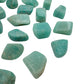 Several natural Amazonite tumbled stones from Mozambique, blue-green polished
