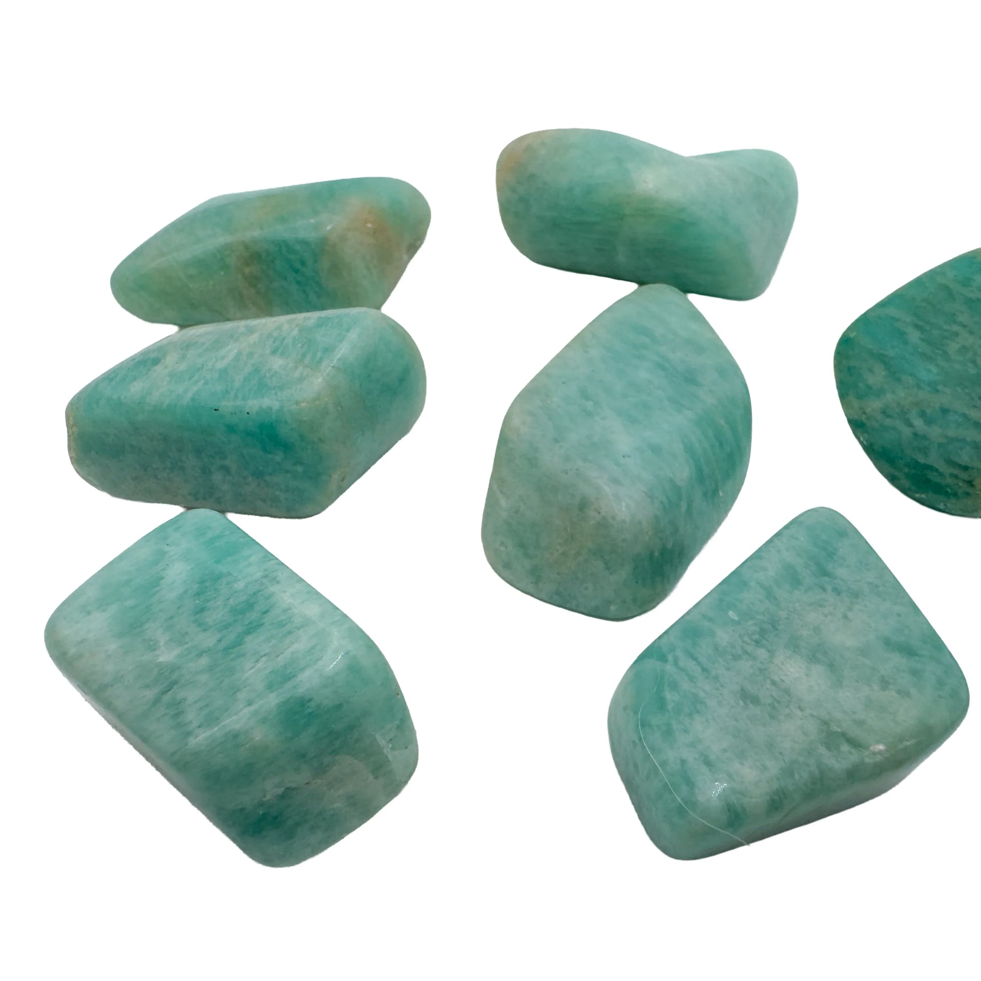 Group of polished Amazonite tumbled stones, AA grade from Mozambique