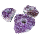 Three amethyst candle holders from Brazil, natural purple crystal clusters with drilled tea light wells