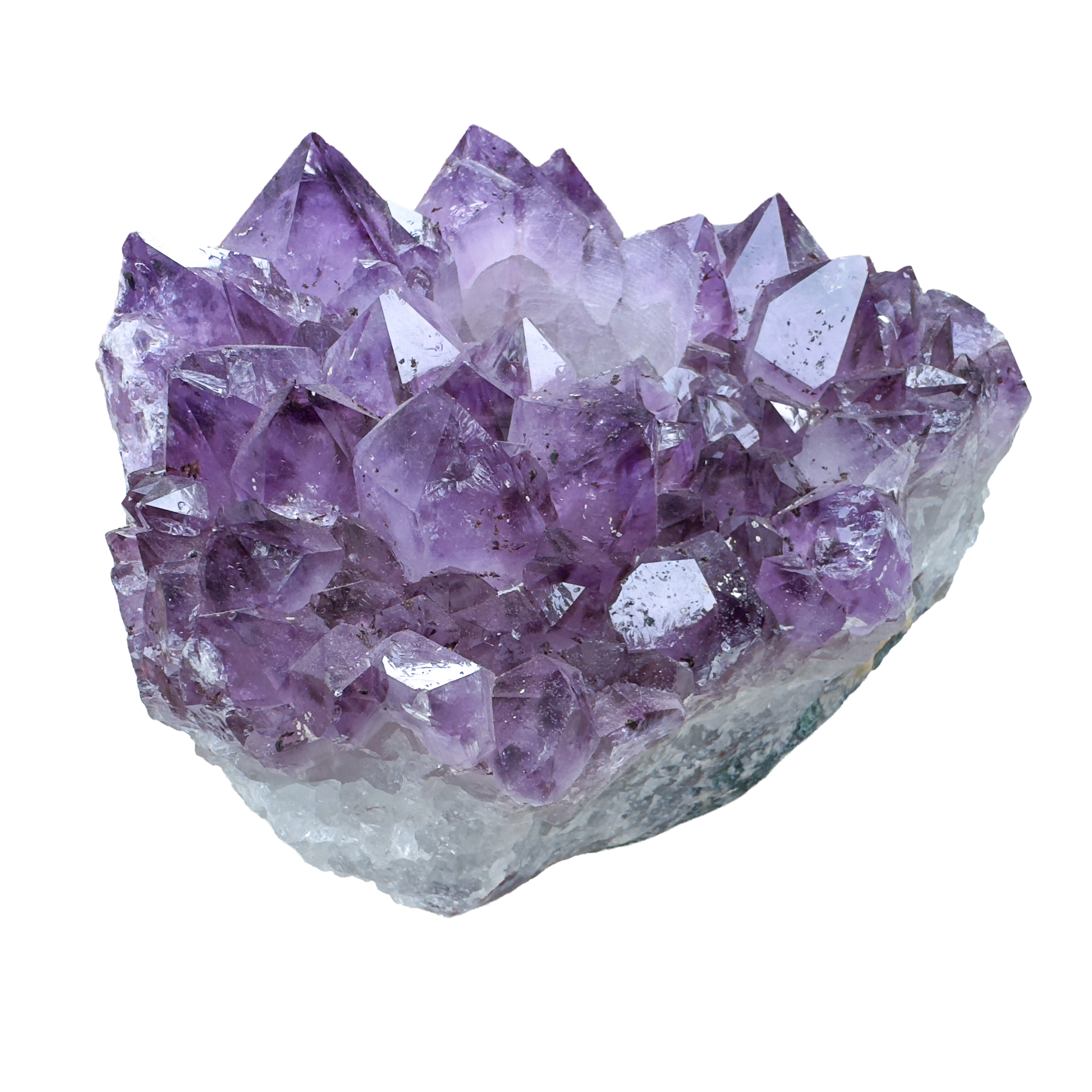 Deep purple amethyst candle holder with sharp crystal terminations around the tea light well