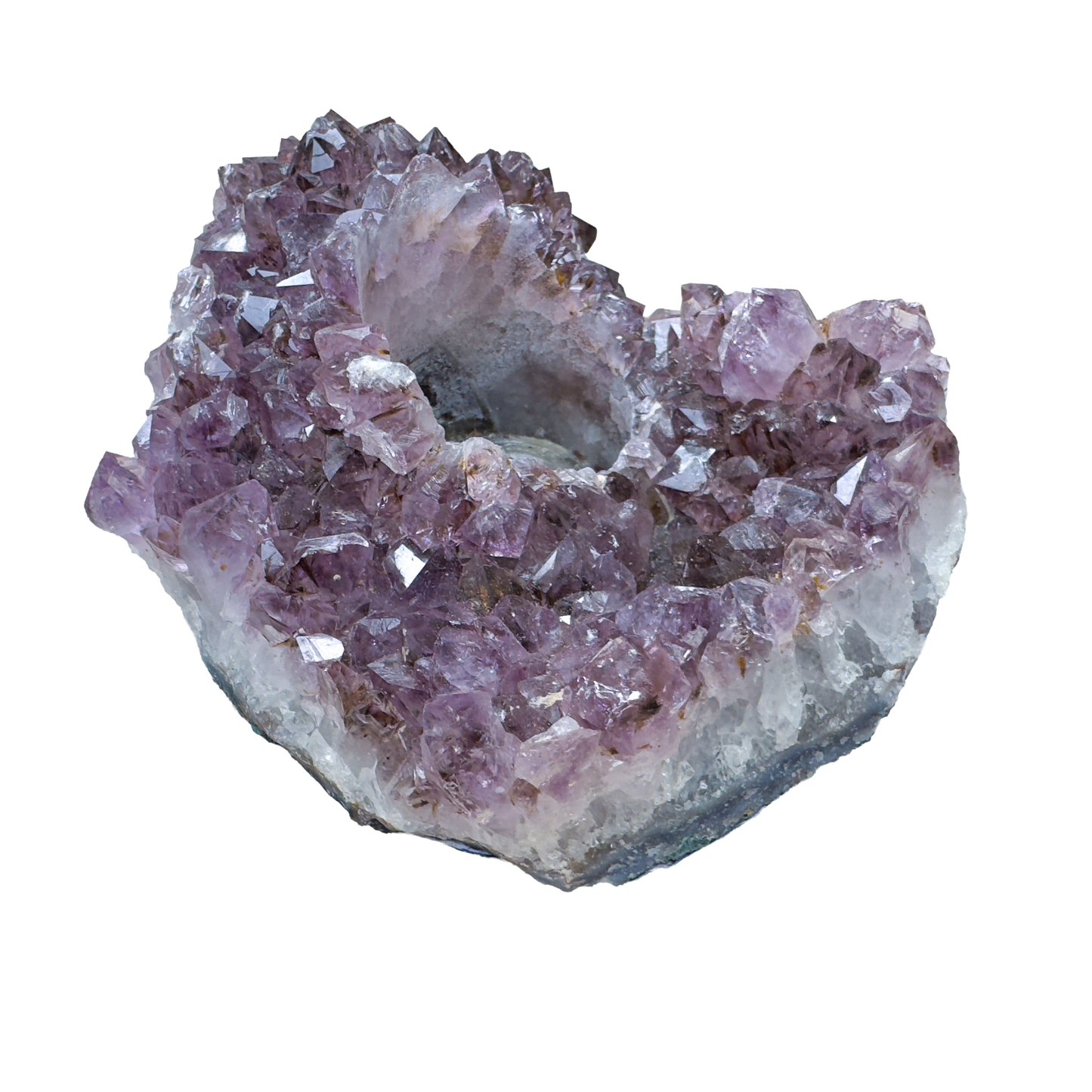 Amethyst candle holder side profile showing the flat cut base and crystal edge