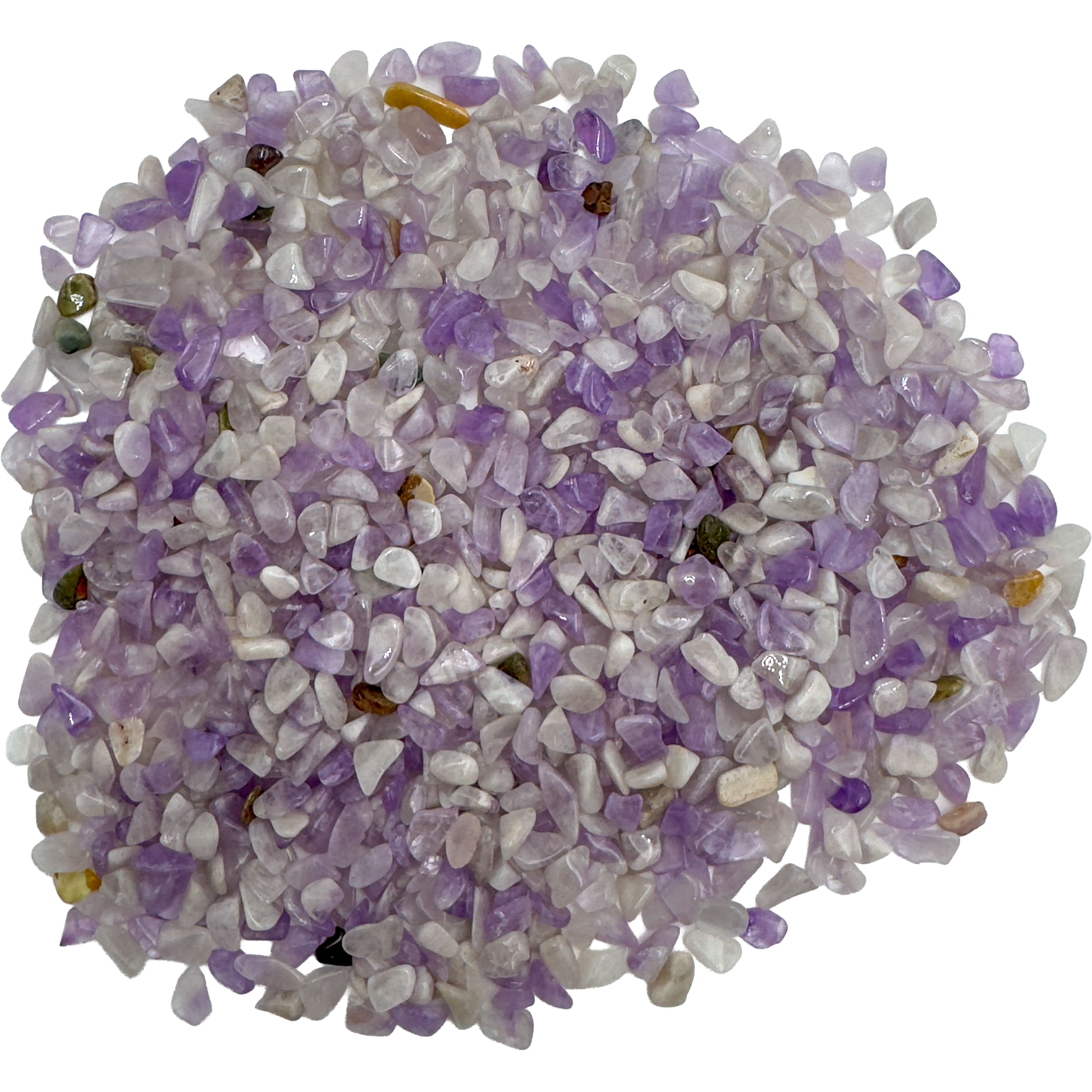 Amethyst crystal chips bulk lot, Madagascar, showing rich purple color and polish