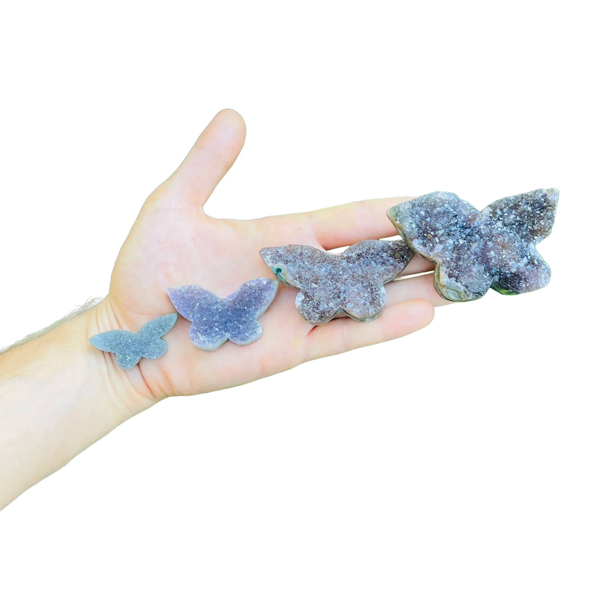 Tight crop of Amethyst polished butterfly, showing color depth.