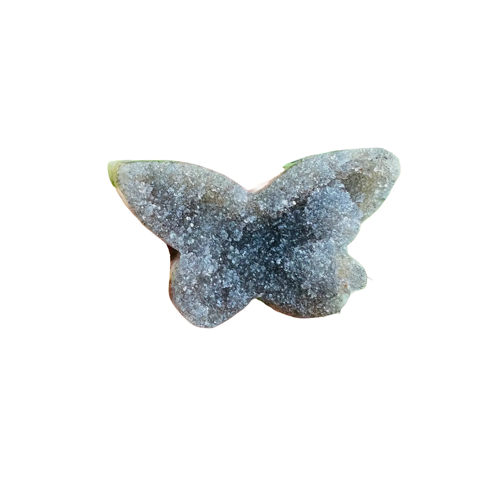 Reverse angle of Grade A Amethyst polished butterfly, showing translucent edges.