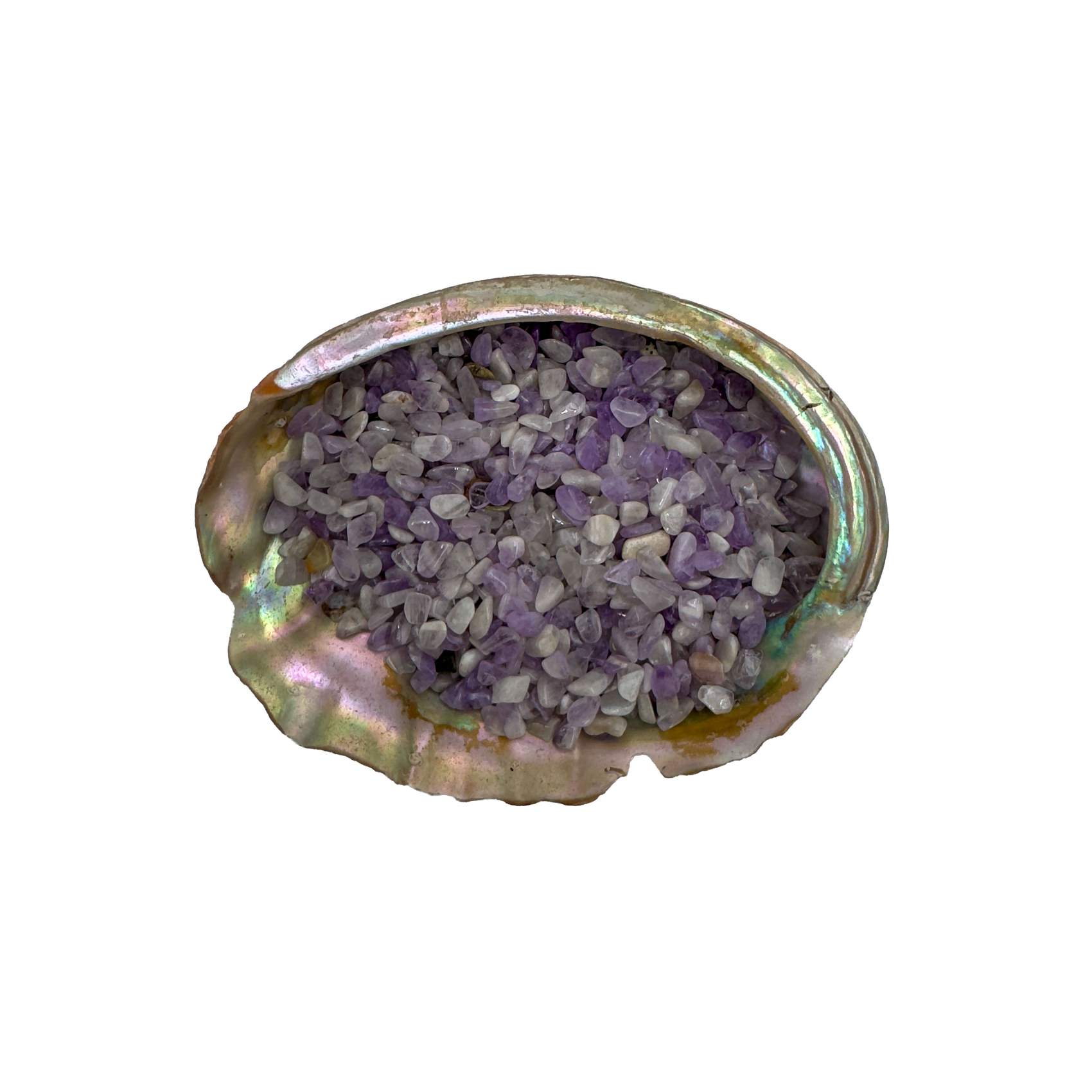 Grade A amethyst crystal chips in a bowl, sourced from Madagascar