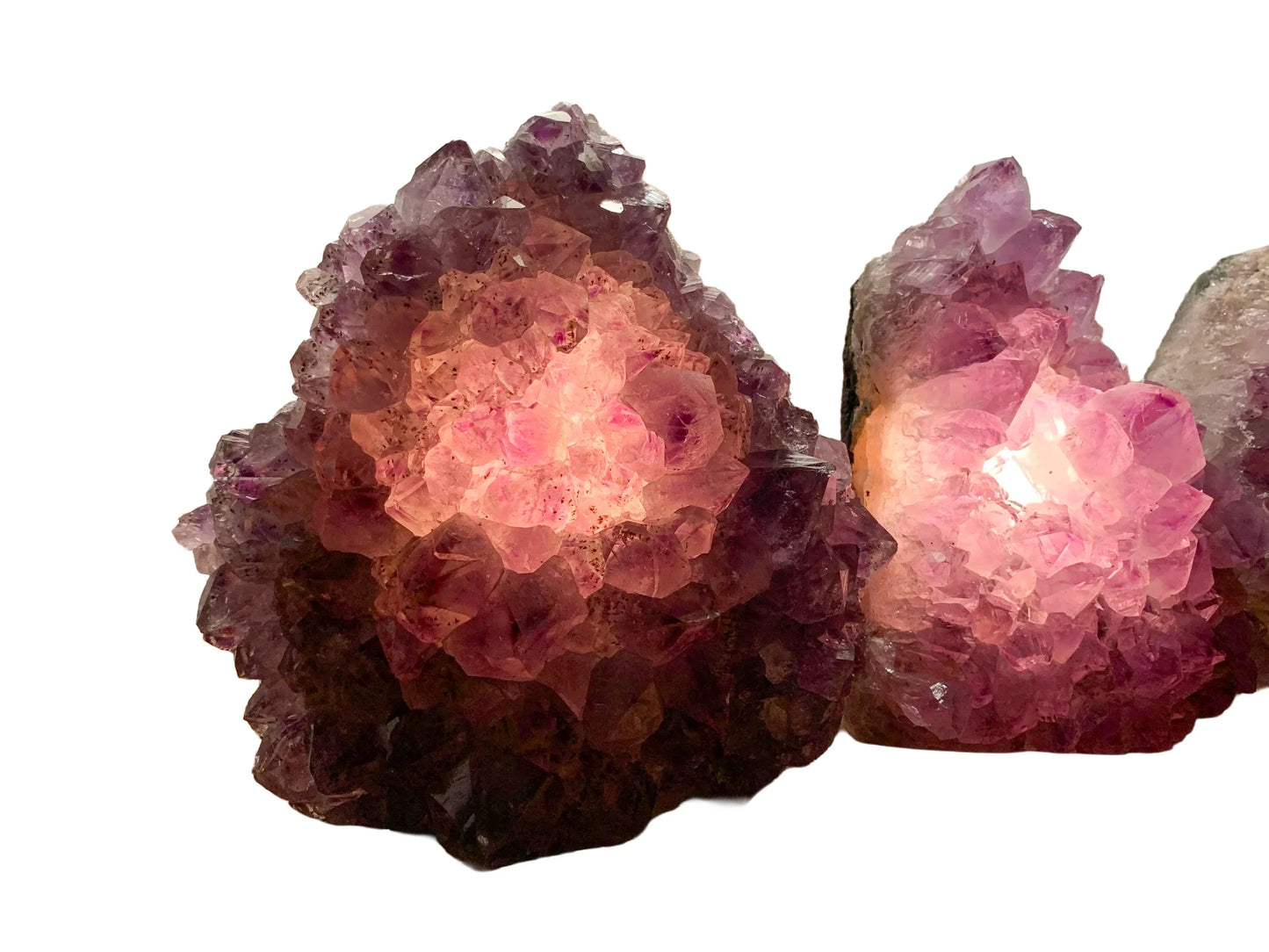 Detail shot of Grade A Amethyst polished crystals & decor under natural light