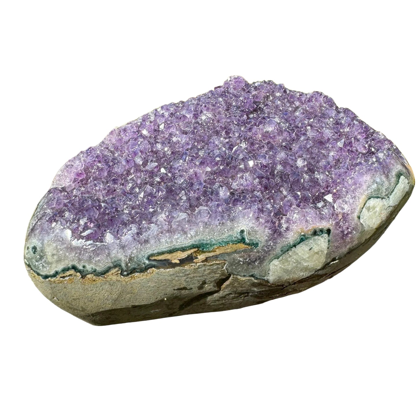 Profile view of Amethyst raw geode, showing characteristic patterning.