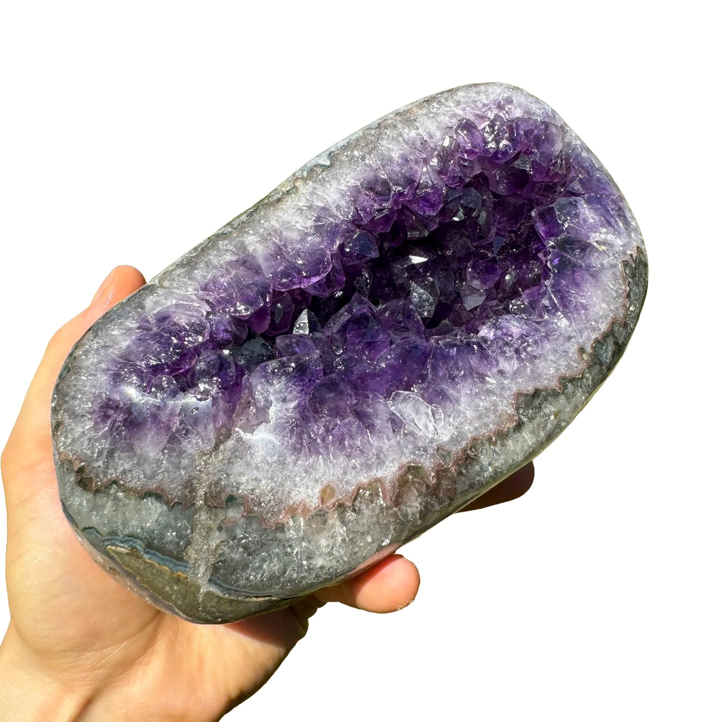 Back view of Grade AAA Amethyst geode showing natural surface