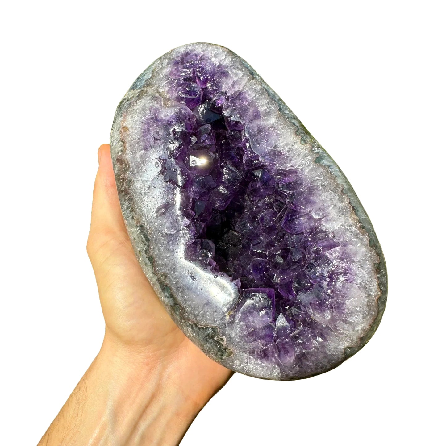 Detail shot of Grade AAA Amethyst geode under natural light