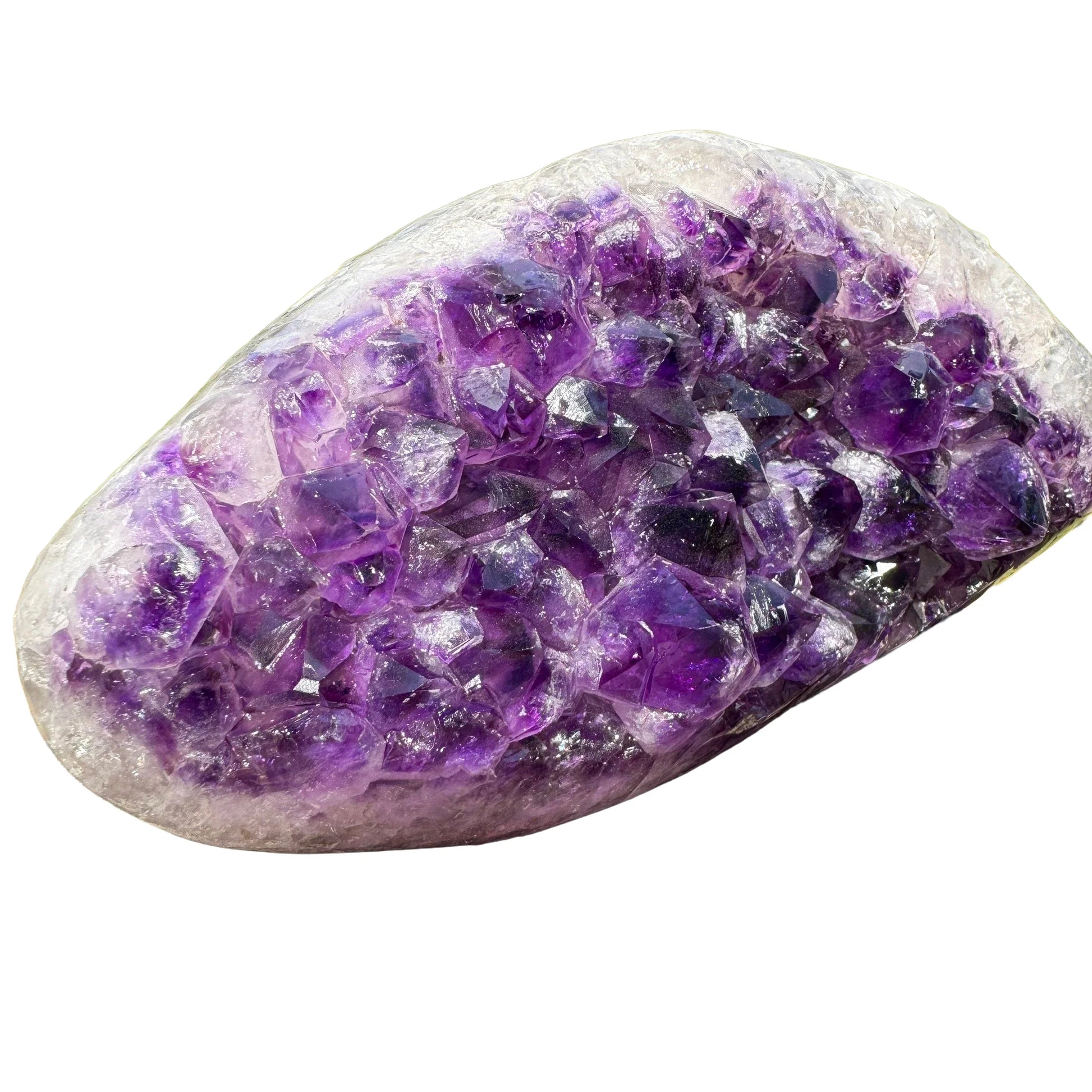 Side profile of Amethyst raw geode, from Uruguay, often kept for Stress Relief.