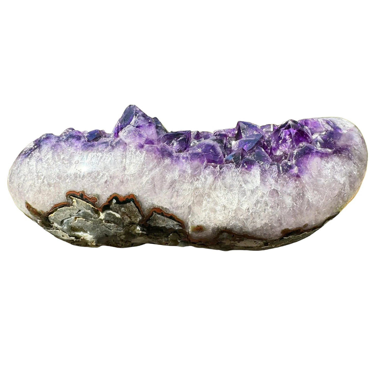 Alternate angle of Amethyst raw geode, showing natural variation, turned to for Stress Relief and Sleep.