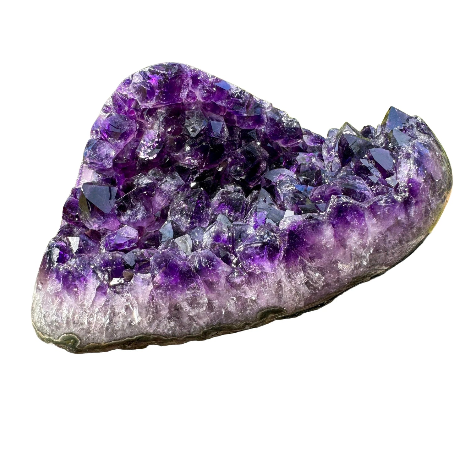 Lateral view of Grade AAA Amethyst raw geode, turned to for Stress Relief, from Uruguay.