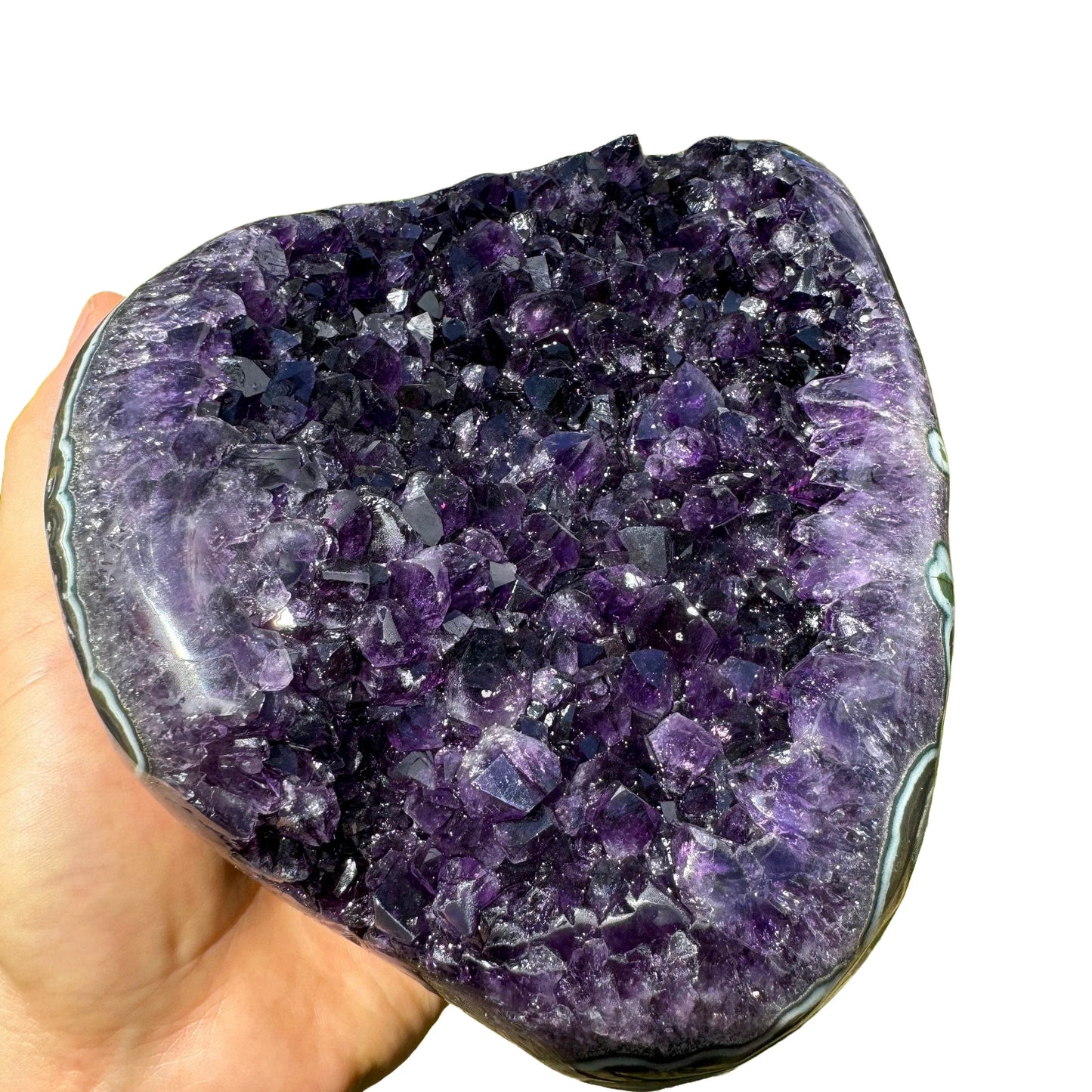 Side-on view of Amethyst raw geode, for Stress Relief and Sleep, sourced from Artigas, Uruguay.
