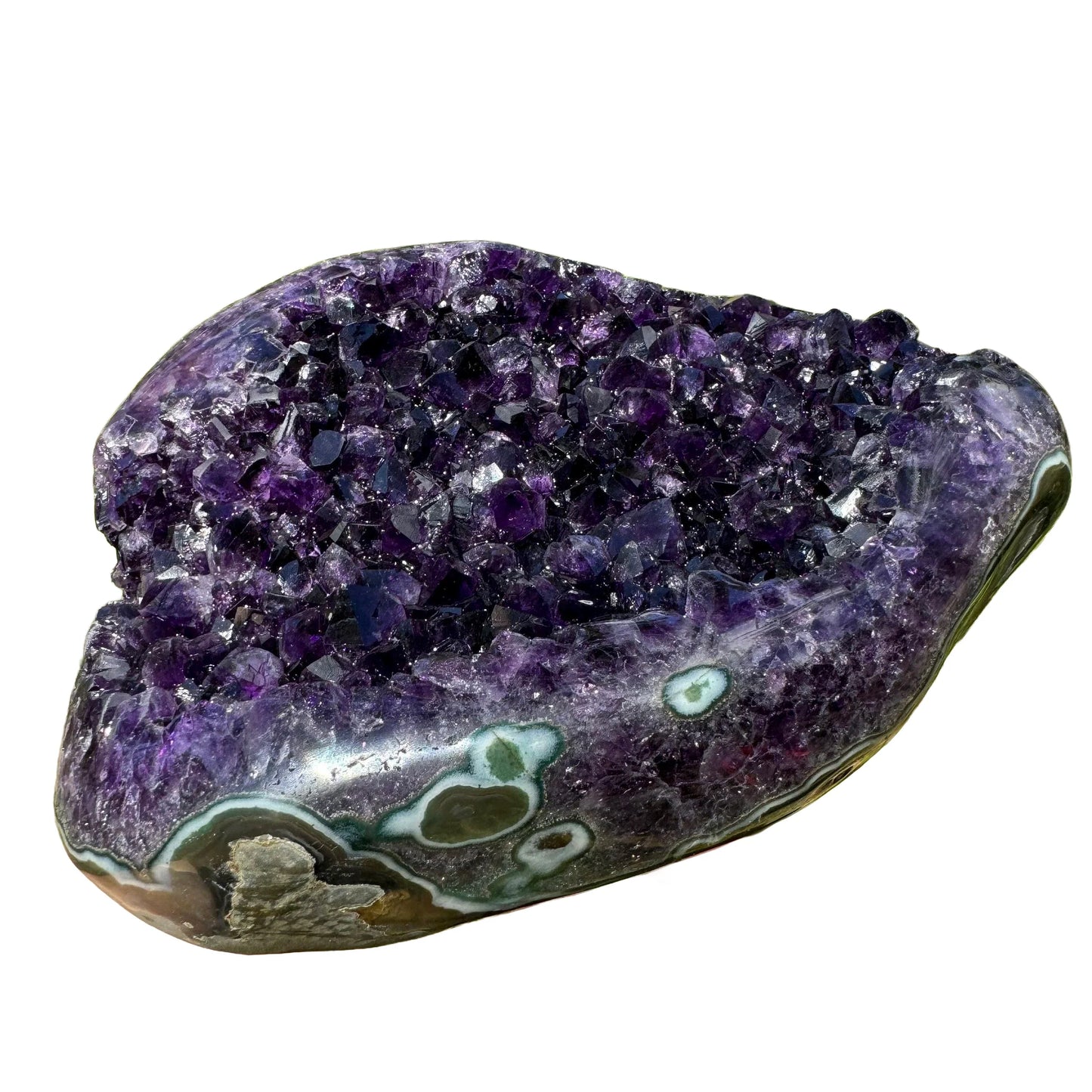 Opposite side of purple Amethyst raw geode, from Artigas, Uruguay, showing natural texture.