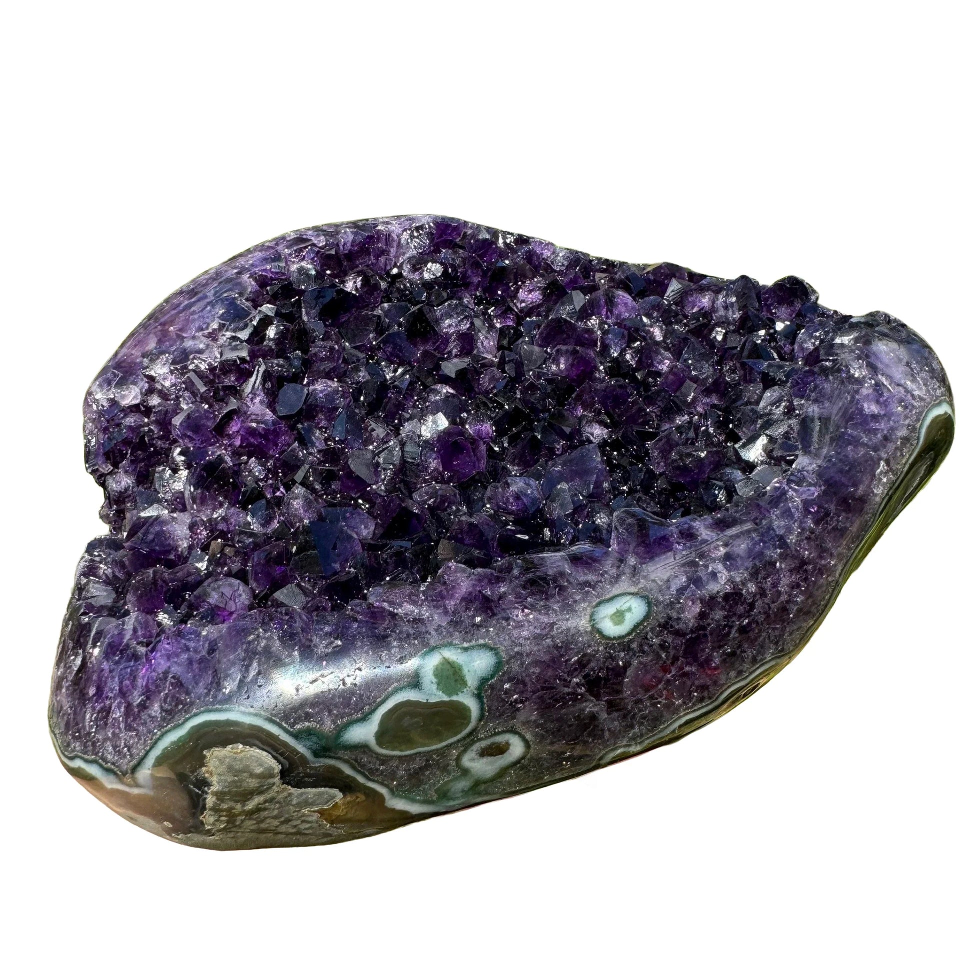 Opposite side of purple Amethyst raw geode, from Artigas, Uruguay, showing natural texture.