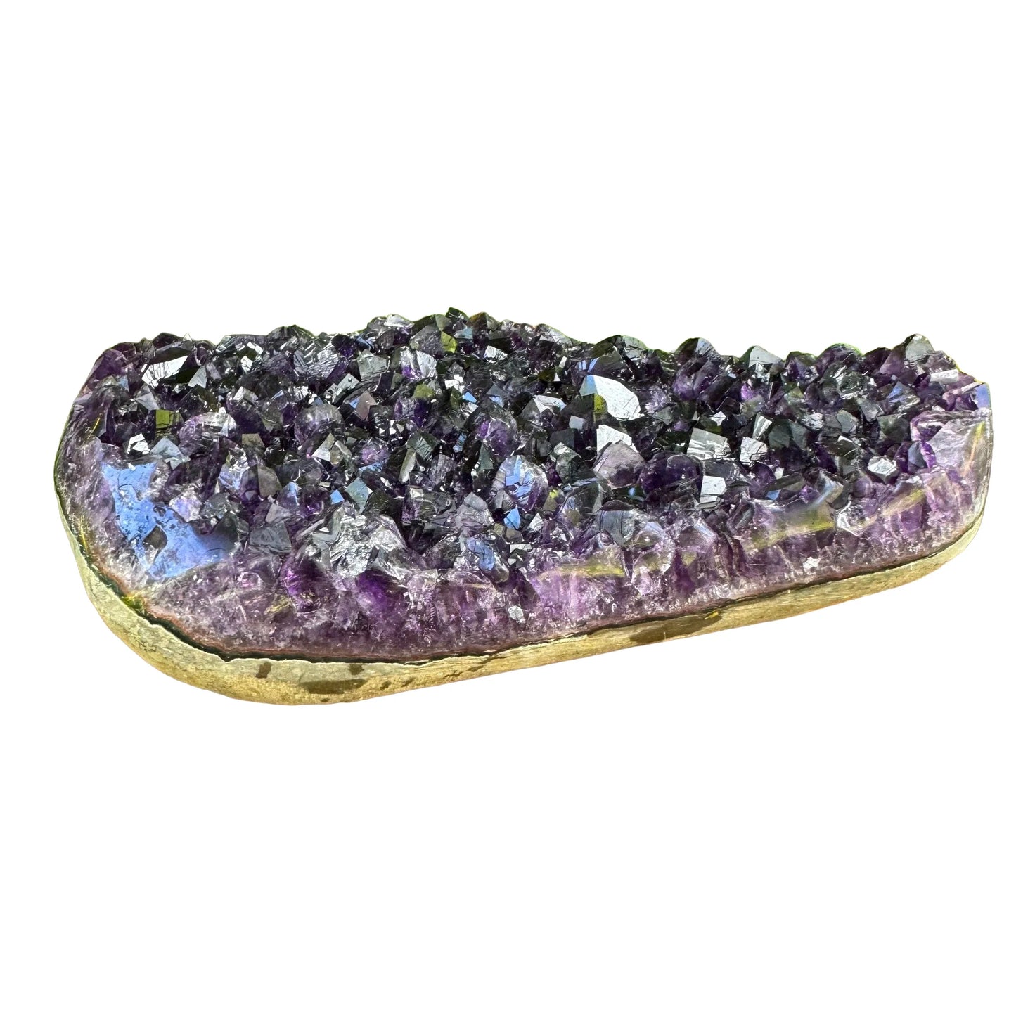 Profile shot of Grade AAA Amethyst raw geode, hand-selected from Artigas, Uruguay, showing characteristic color.