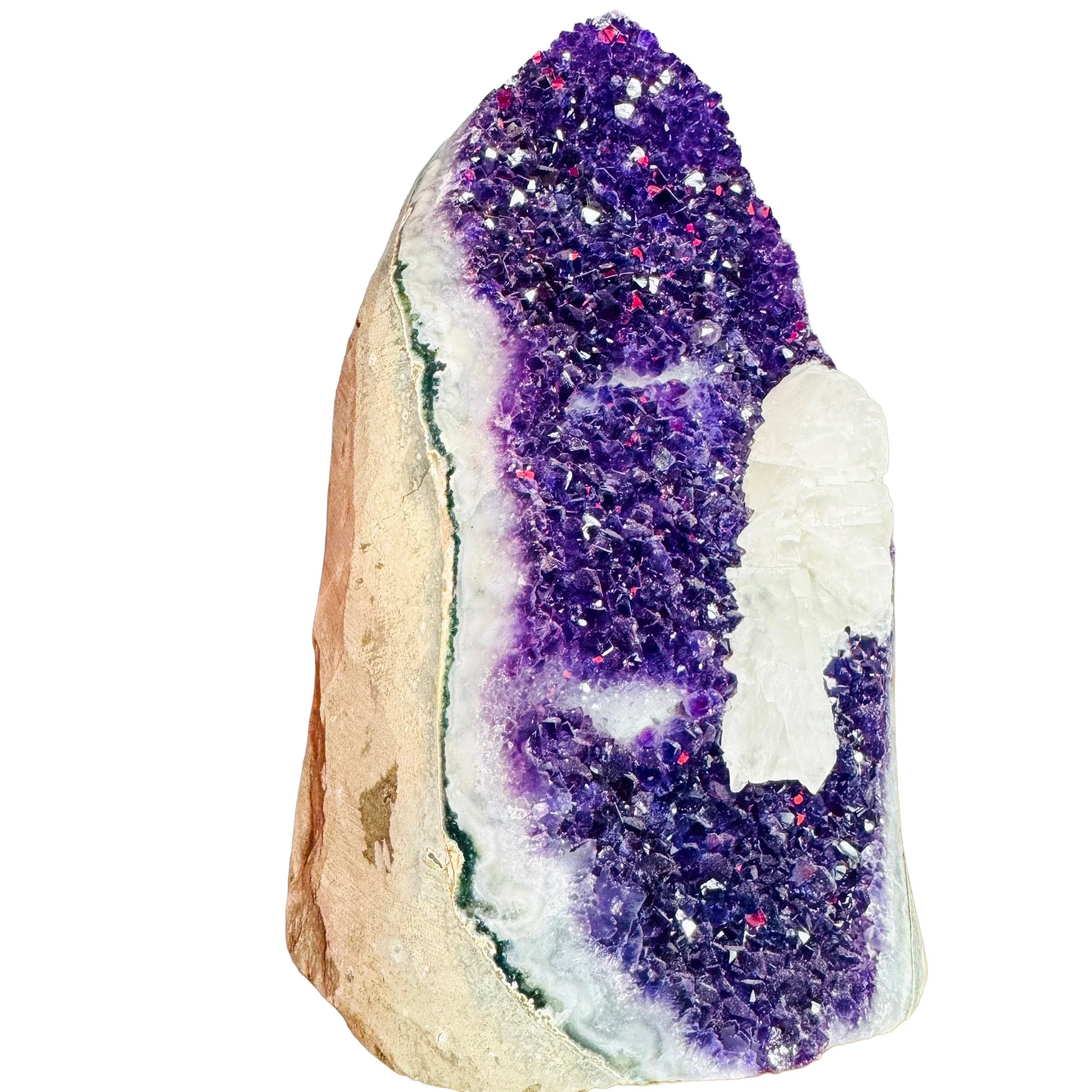 Edge view of Amethyst raw geode, sourced from Uruguay.