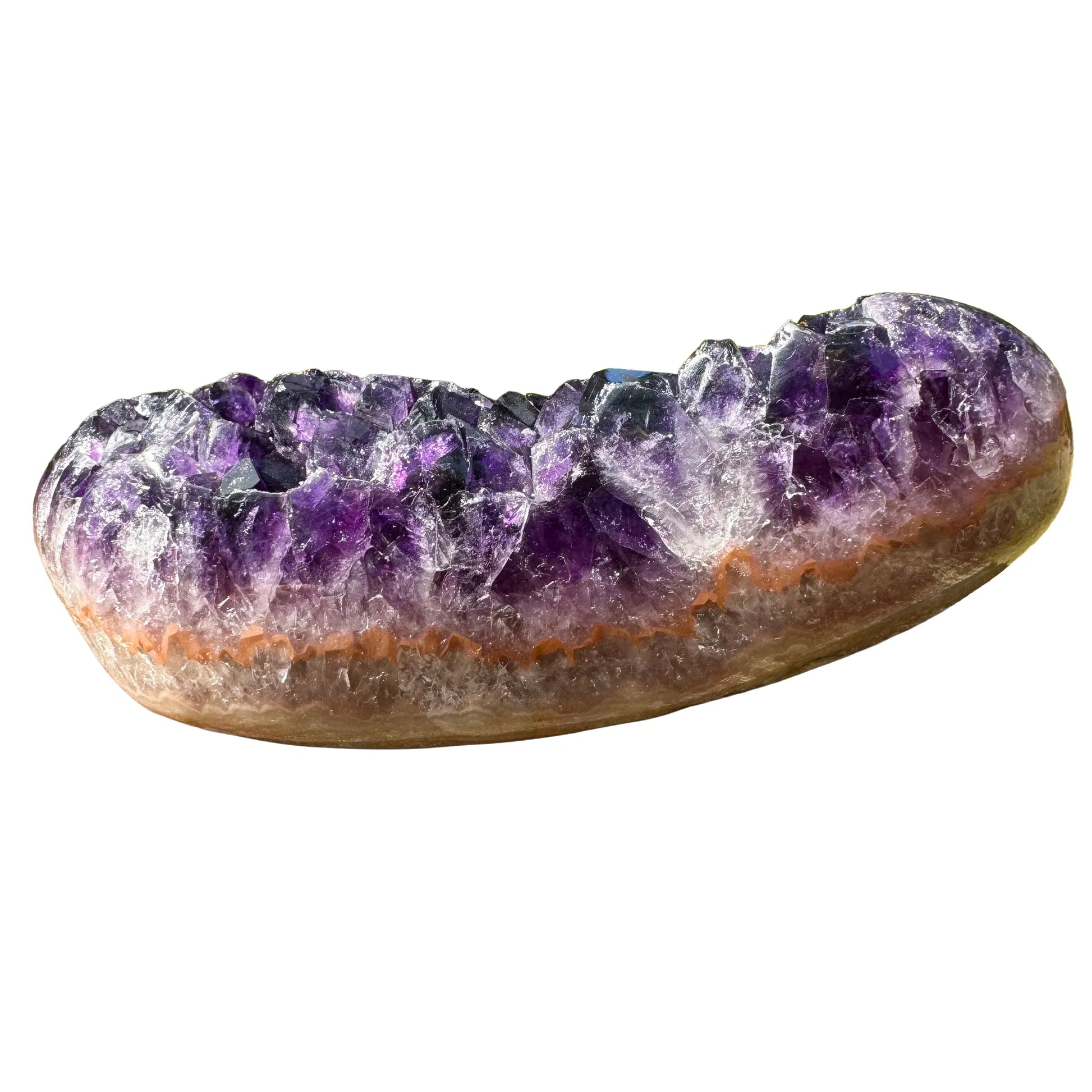 Underside detail of Grade AAA Amethyst raw geode, sourced from Artigas, Uruguay, linked to Stress Relief and Sleep.
