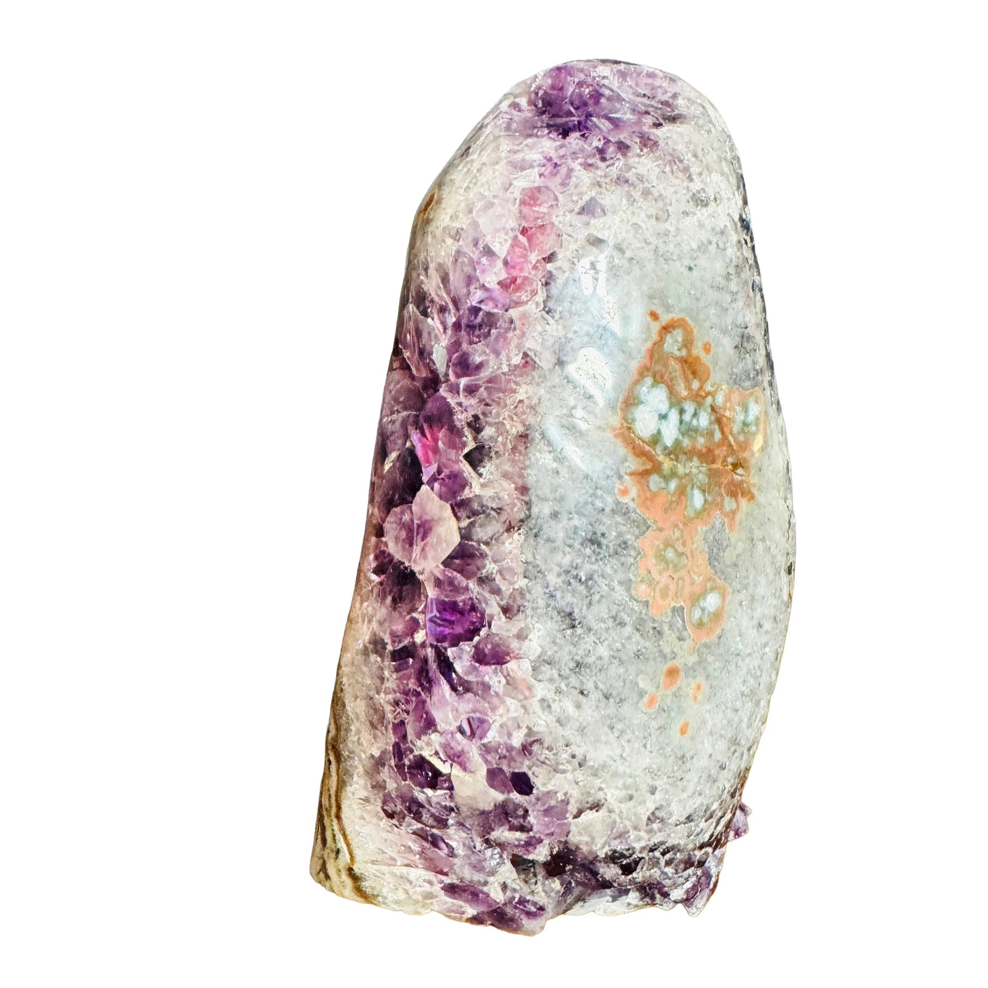 Lateral view of Grade AA Amethyst raw geode, sourced from Artigas, Uruguay.