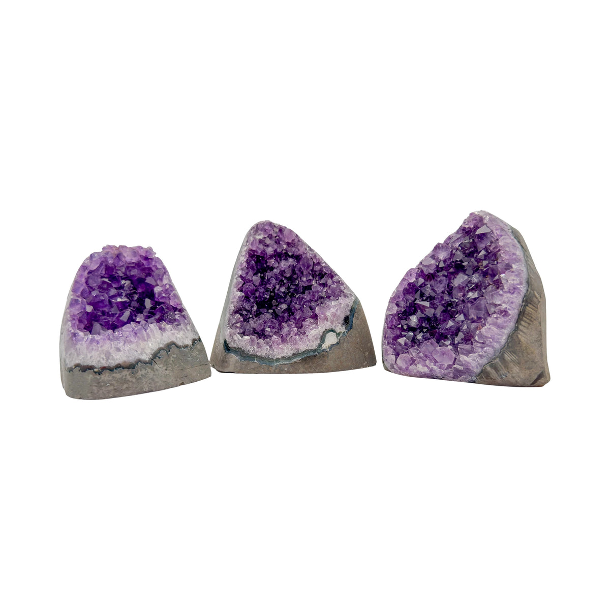 Hand-selected Grade AA Amethyst polished freeforms from Artigas, Uruguay, 1.5 to 2.5 inch with deep purple banding